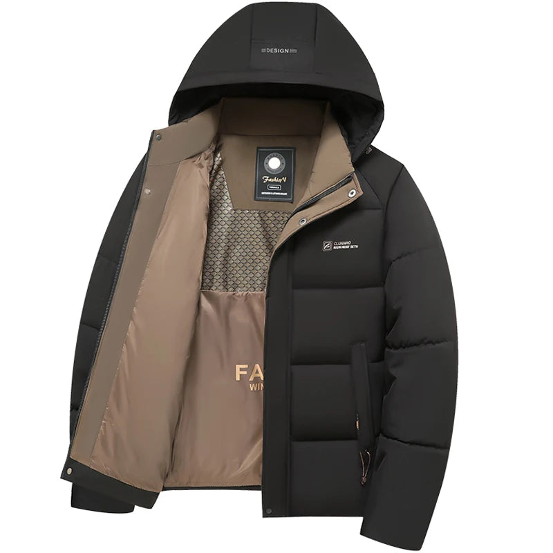 mens Parka Men's Jacket Hooded company Winter New down jacket Solid color Warm Jackets men business leisure coat teenager coats