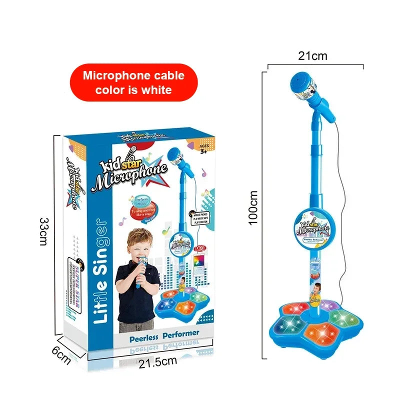 Kids Microphone with Stand Karaoke Song Vertical Mic Music Instrument Toys Brain-Training Educational Toy Birthday Gift Girl Boy