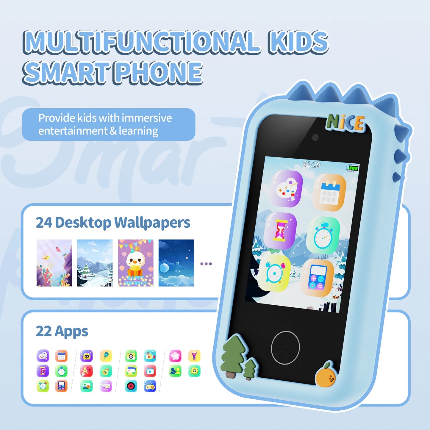 2025 New Kids Smart Phone Toy Toddler Mobile Educational Learning Dual Camera Music Player Toys For Christmas Birthday Gifts