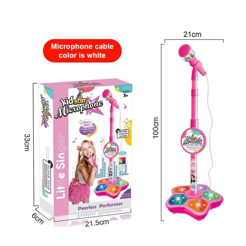 Kids Microphone with Stand Karaoke Song Vertical Mic Music Instrument Toys Brain-Training Educational Toy Birthday Gift Girl Boy
