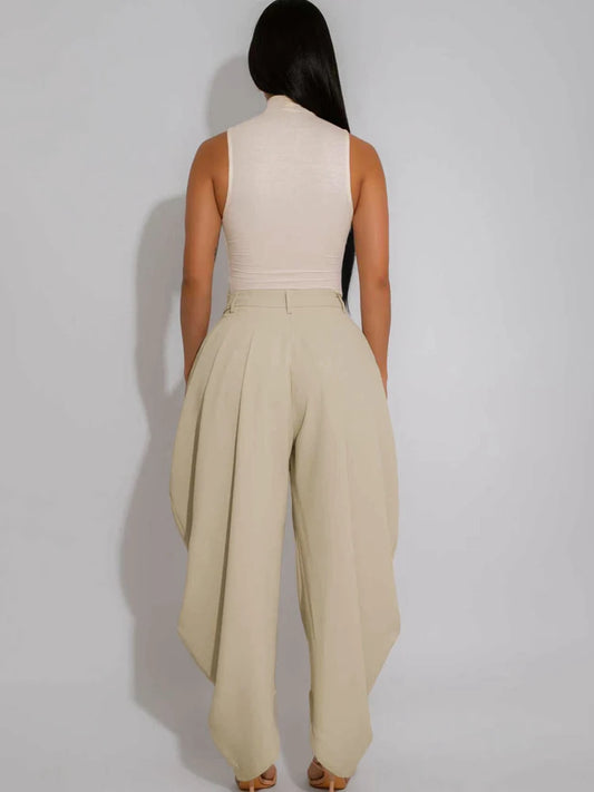 Kricesseen High Street Loose Ruched Irregular Harem Pants Autumn Women Casual High Waist Pleated Trousers Night Club Outfits