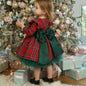 FOCUSNORM 0-6Y Princess Baby Girls Christmas Party Dress Plaid Printed Ruffles Long Sleeve Big Bowknot Lace Tutu Dress