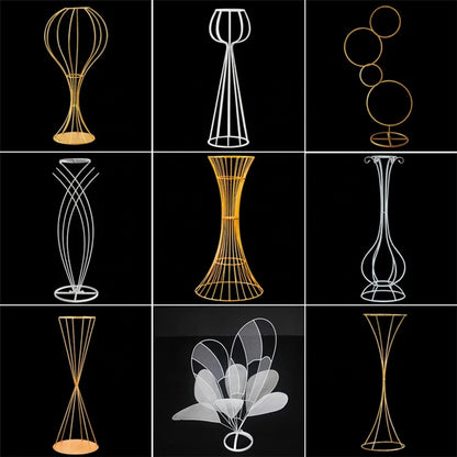 T04184 Luxury Wedding Decoration Metal Frame Trumpet Candle Tall Vase Center Piece Flower Tables Centerpieces Stand for Wedding