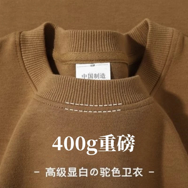 Navy Blue 500g Heavy Round Neck Sweater Men's Autumn and Winter Velvet Thickened Pullover Couple Loose American Top Women