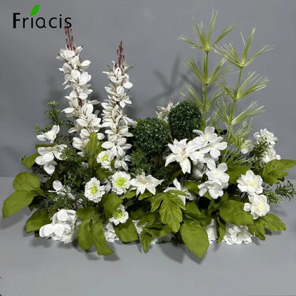 Green Plants Leaf Rose Flower Row Wedding Silk Table Floral Commercial Plaza Partition Hotel Scene Layout Floor Flowers Decor