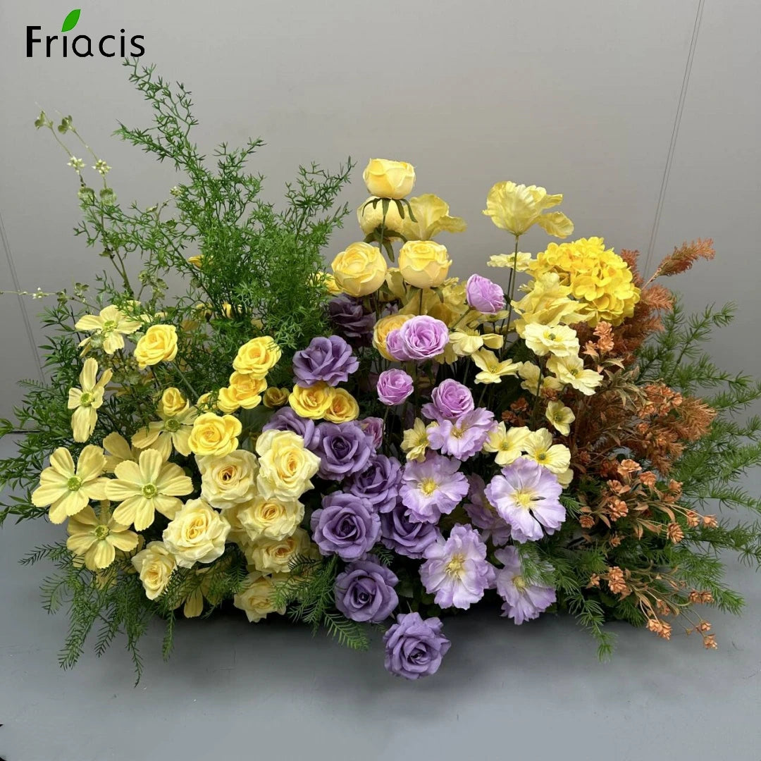 Green Plants Leaf Rose Flower Row Wedding Silk Table Floral Commercial Plaza Partition Hotel Scene Layout Floor Flowers Decor