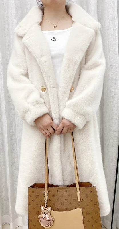 Faux fur coat long coat women's lapel double-breasted loose warm high-end atmospheric coat jacket 24 autumn and winter new