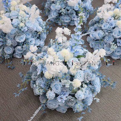 Baby blue rose delphinium Large Flower Ball Table CenterpieceEvent Wedding Decor Road Lead Artificial Floral Arrangement Bouquet