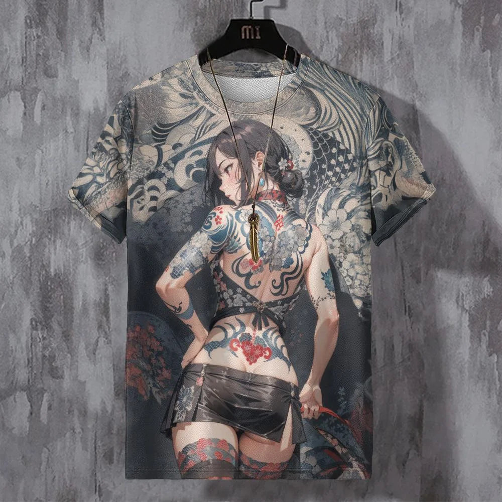 Japanese Anime Beauty 3D Print Sports Quick-dry Breathable Men T-shirt Elements Cute Outdoor Street Short-sleeve Clothing Summer