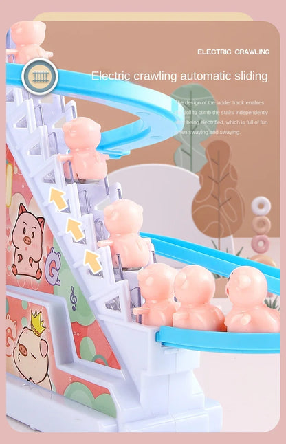 Electric Duck Track Rail Racing Slide Duckling Climbing Stairs Baby Toy LED Lights Musical Slide Roller Coaster Toys for Gift