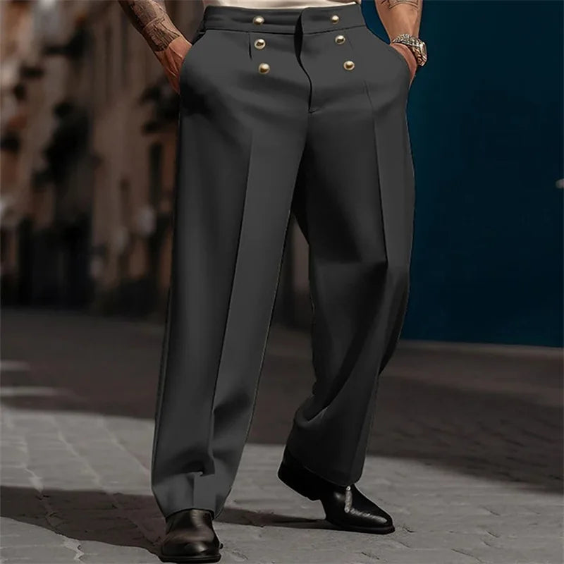 Men's Solid Color Simple Basic Casual Business Daily Trendy Loose Straight Wide Leg Suit Trousers New Fashion Male Clothes Pants