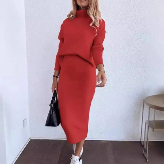 Women' Two-piece Set New Autumn 2024 Fashion Casual V-neck Long Sleeved Top and Splicing Solid Comfortable Loose Suit Skirt Y2k