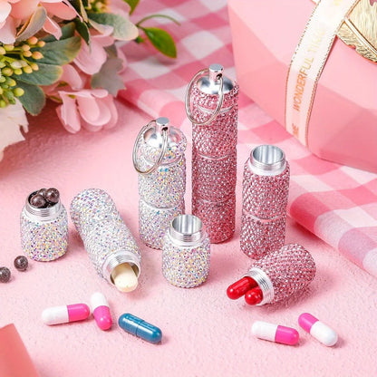 Metal Pill Organizer Portable Waterproof Travel Pill Box Rhinestone Large Bling Pill Case  Pill Box Pill Holder Bottle Storage