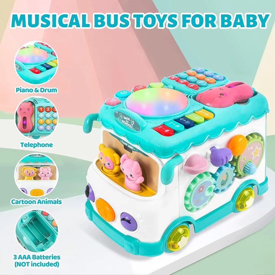 Montessori Educational Toys Baby Musical Bus Toys Educational Musical Learning Toddler for Baby Toddler Activity Bus Toys