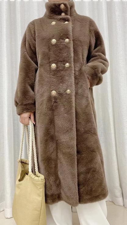 Faux fur coat long coat women's lapel double-breasted loose warm high-end atmospheric coat jacket 24 autumn and winter new