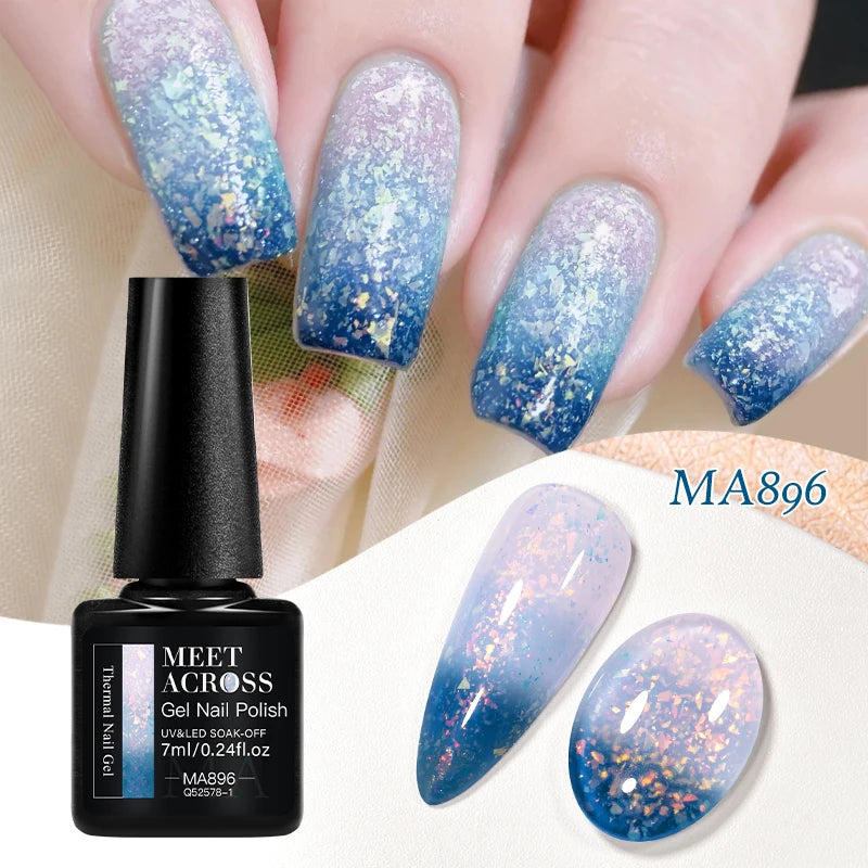 MEET ACROSS 75 Colors Thermal Nail Gel Polish 3 Colors Changing Nail Art Supplies for Manicure DIY Design Long Lasting UV/LED