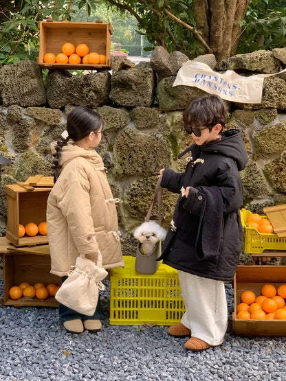 Winter Korean Children Boy Parkas Cotton Padded Thicken Hooded Toddler Boy Snowwear Coat Casual Solid Horn Button Kid Boy Jacket