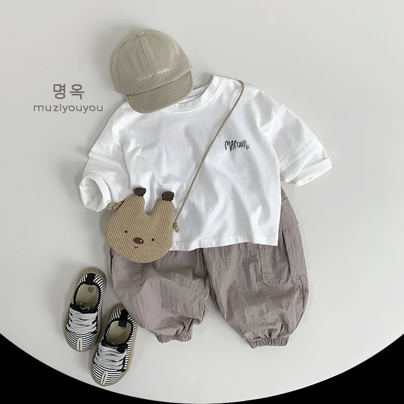 2025 Summer New Children Casual Pants Vintage Girls Cargo Pants Solid Boys Trousers Thin Cotton Kids Mosquito Pants Baby Clothes