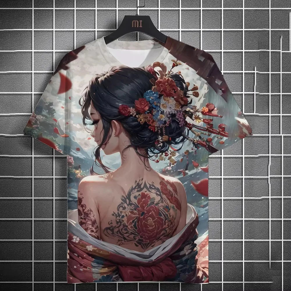 Japanese Anime Beauty 3D Print Sports Quick-dry Breathable Men T-shirt Elements Cute Outdoor Street Short-sleeve Clothing Summer