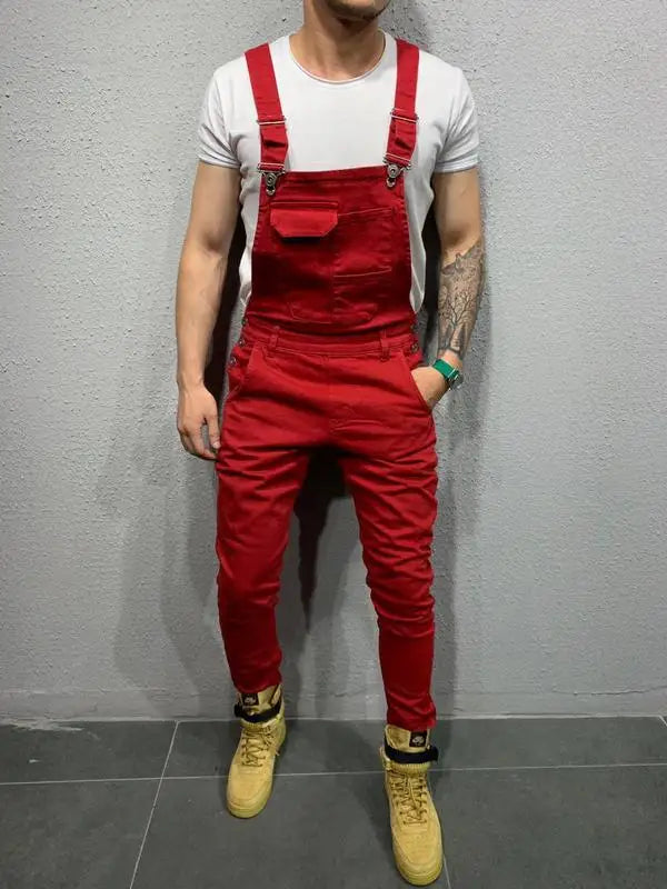 Men's Tie Dye Denim Overalls, Fashionable Slim Fit and Slimming Pants, Solid Color New Style Mens Jeans