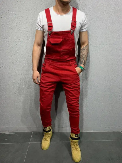 Men's Tie Dye Denim Overalls, Fashionable Slim Fit and Slimming Pants, Solid Color New Style Mens Jeans