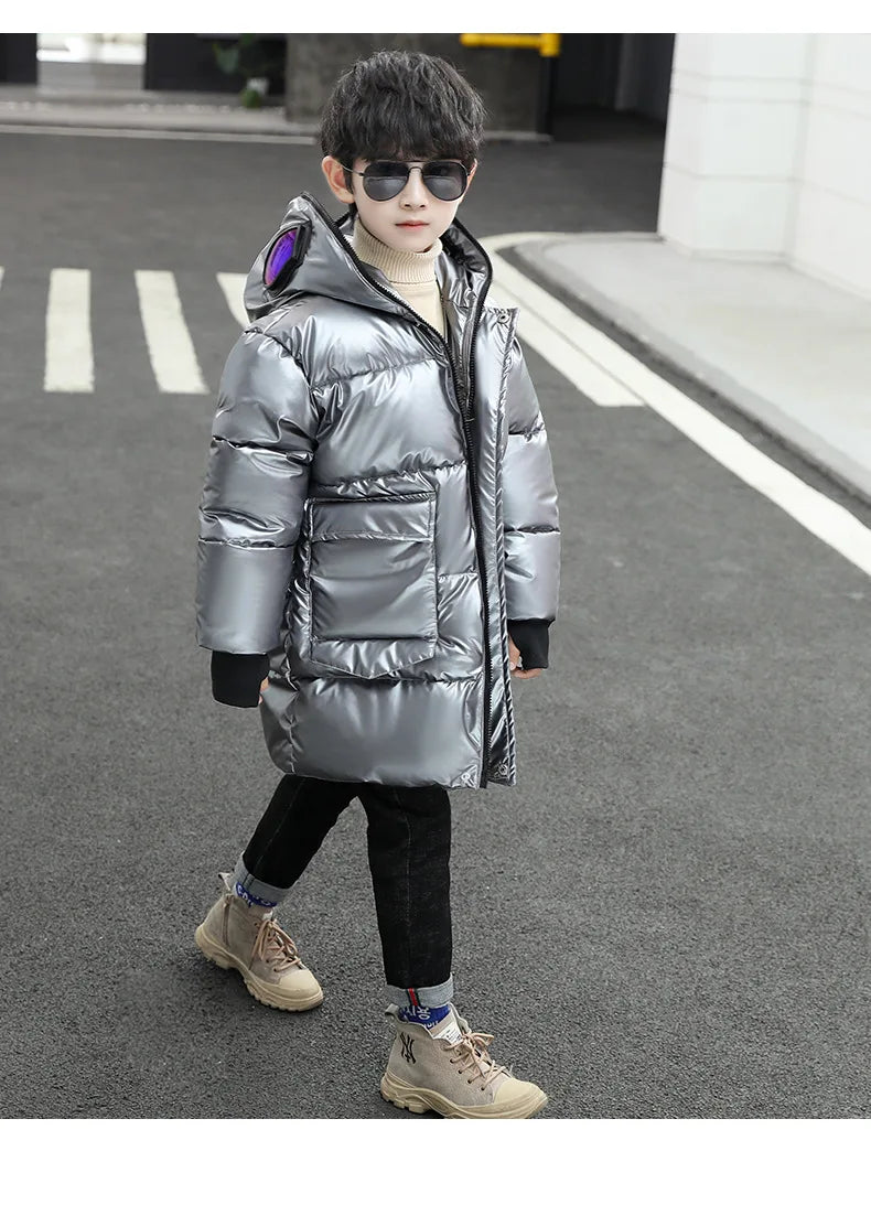 Boys Down Jacket Coat Overcoat Cotton 2022 Sliver Warm Plus Thicken Winter  Teenager Children's Clothing
