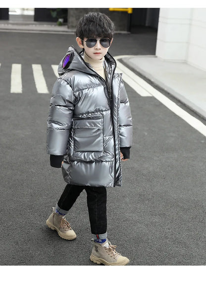 Boys Down Jacket Coat Overcoat Cotton 2022 Sliver Warm Plus Thicken Winter  Teenager Children's Clothing