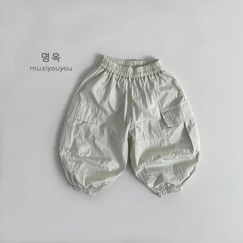 2025 Summer New Children Casual Pants Vintage Girls Cargo Pants Solid Boys Trousers Thin Cotton Kids Mosquito Pants Baby Clothes