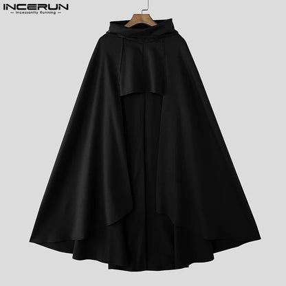 INCERUN Men Cloak Cape Solid Color Loose Casual Male Irregular Trench Streetwear 2025 Fashion Coats Long Style Ponchos Men