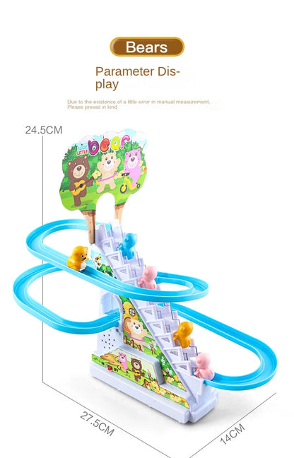 Electric Duck Track Rail Racing Slide Duckling Climbing Stairs Baby Toy LED Lights Musical Slide Roller Coaster Toys for Gift
