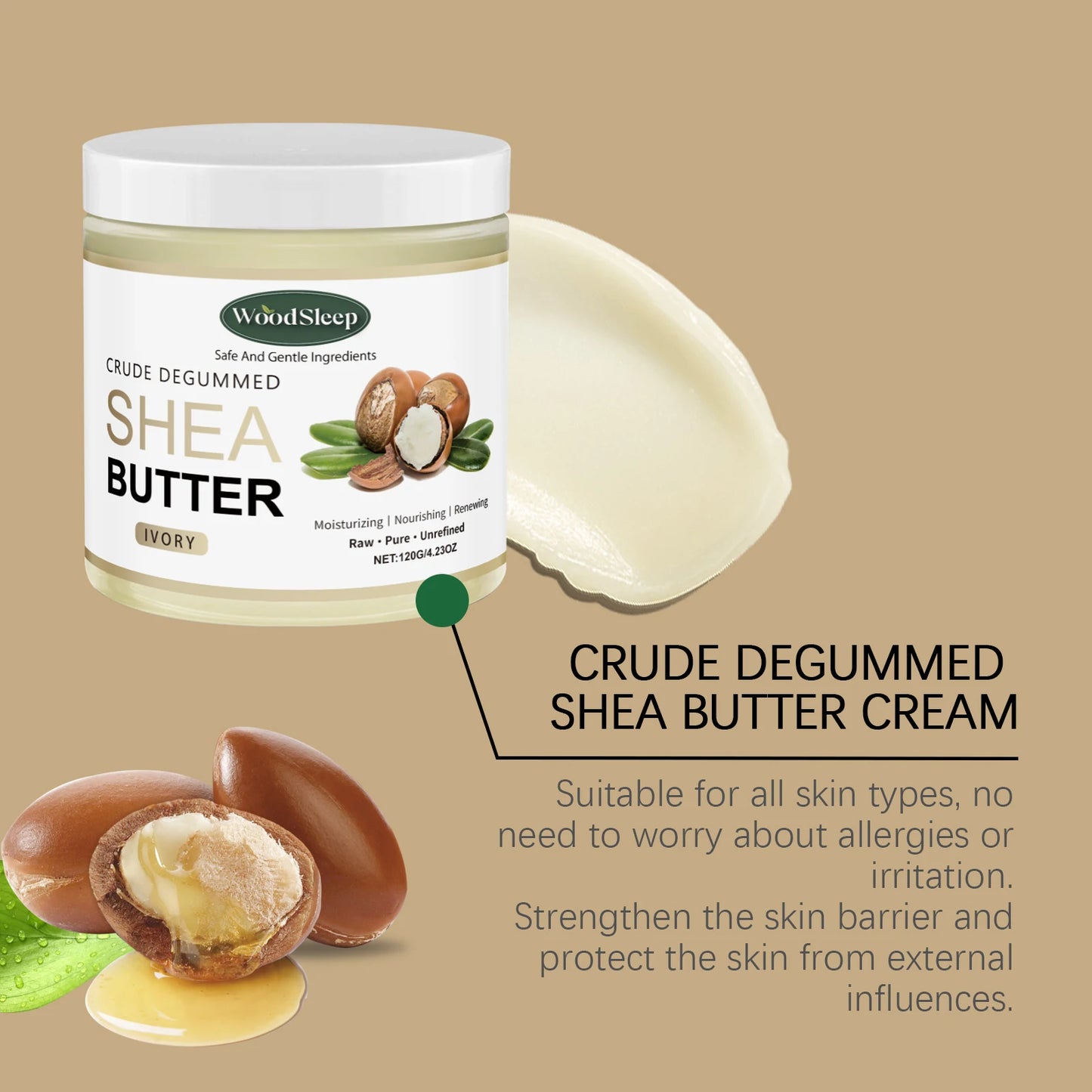 Crude Shea Butter Cream for Extremely Dry Skin Deep Moisturizing Nourishing Multi Purpose Skin Care Face Hand Body Cream 120g