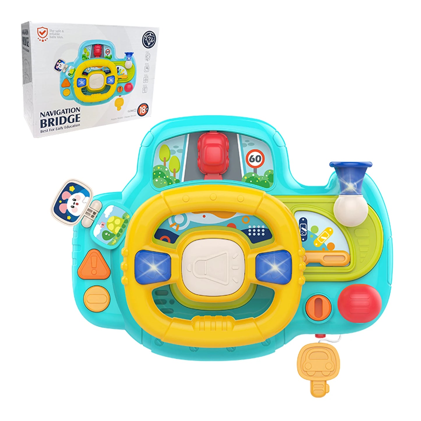 Baby Electric Steering Wheel for Stroller Simulate and Car Seats Driving Vocal Toys Educational Toys for 0-36 Months Toddlers