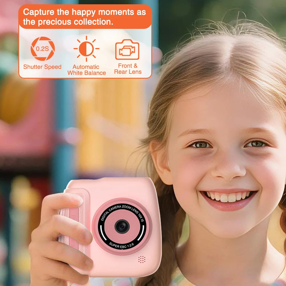 Kids Camera Toy 2.4 Inch IPS Screen 10X Zoom Dual Lens Video Recorder Instant Print Digital Camera for Kid Best Brithday Gifts