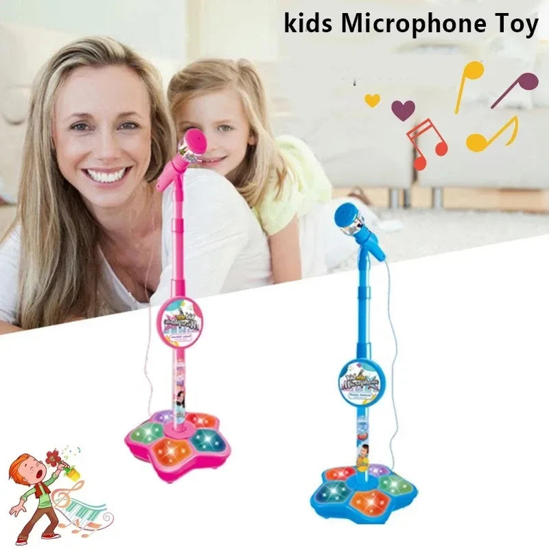 Kids Microphone with Stand Karaoke Song Vertical Mic Music Instrument Toys Brain-Training Educational Toy Birthday Gift Girl Boy