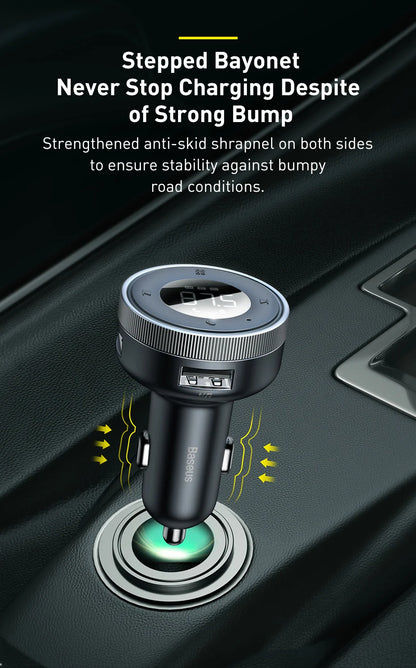 Baseus FM Transmitter Car Wireless Bluetooth 5.0 FM Aux Radio Modulator USB Fast Charger Auto HandsFree Audio MP3 Player Car Kit