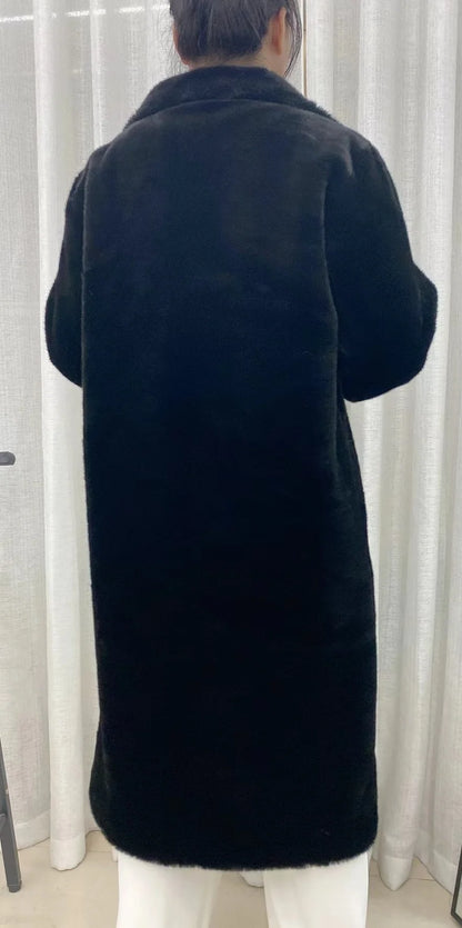 Faux fur coat long coat women's lapel double-breasted loose warm high-end atmospheric coat jacket 24 autumn and winter new