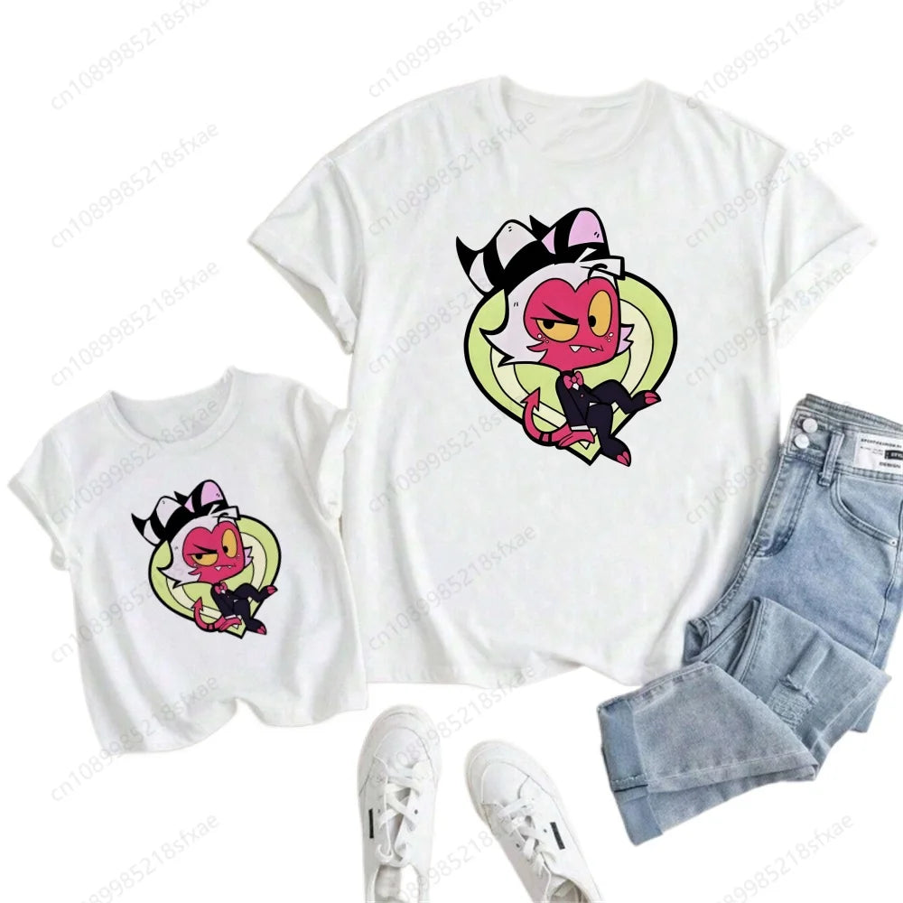 Kids White Tshirt Girls Boys Summer Tops Cartoon Printed Helluva Boss Casual Short Sleeve Kids Baby T-shirt Children Clothes