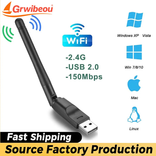 Mini USB Wifi Adapter MT7601 802.1b/g/n Antenna 150Mbps Wireless Receiver Dongle Network Card Laptop TV BOX Wi-Fi Dongle 2.5Ghz