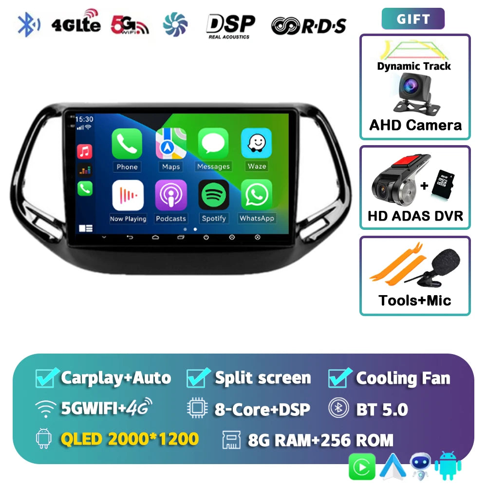Android 15 Car Radio Multimedia Player For Jeep Compass 2017 2018 2019 Auto Carplay Car Stereo DSP wifi+4G Ai voice 2 Din BT Gps