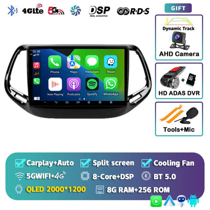 Android 15 Car Radio Multimedia Player For Jeep Compass 2017 2018 2019 Auto Carplay Car Stereo DSP wifi+4G Ai voice 2 Din BT Gps