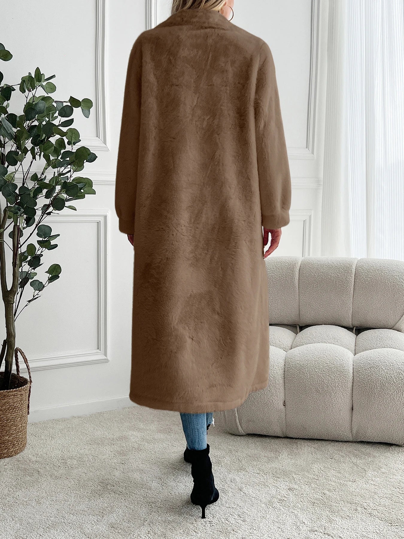 Faux fur coat long coat women's lapel double-breasted loose warm high-end atmospheric coat jacket 24 autumn and winter new