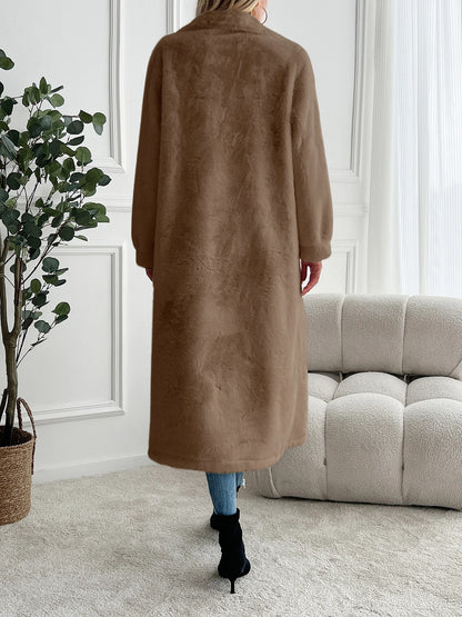 Faux fur coat long coat women's lapel double-breasted loose warm high-end atmospheric coat jacket 24 autumn and winter new