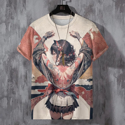 Japanese Anime Beauty 3D Print Sports Quick-dry Breathable Men T-shirt Elements Cute Outdoor Street Short-sleeve Clothing Summer