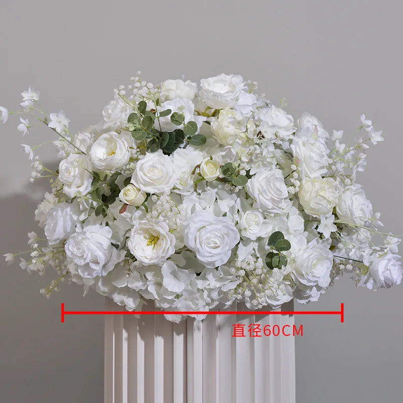 Customized hydrangea Rose Aritificial Flower Ball Road Leading White Silk Flower Ball Wedding Decoration Table Centrepiece decor