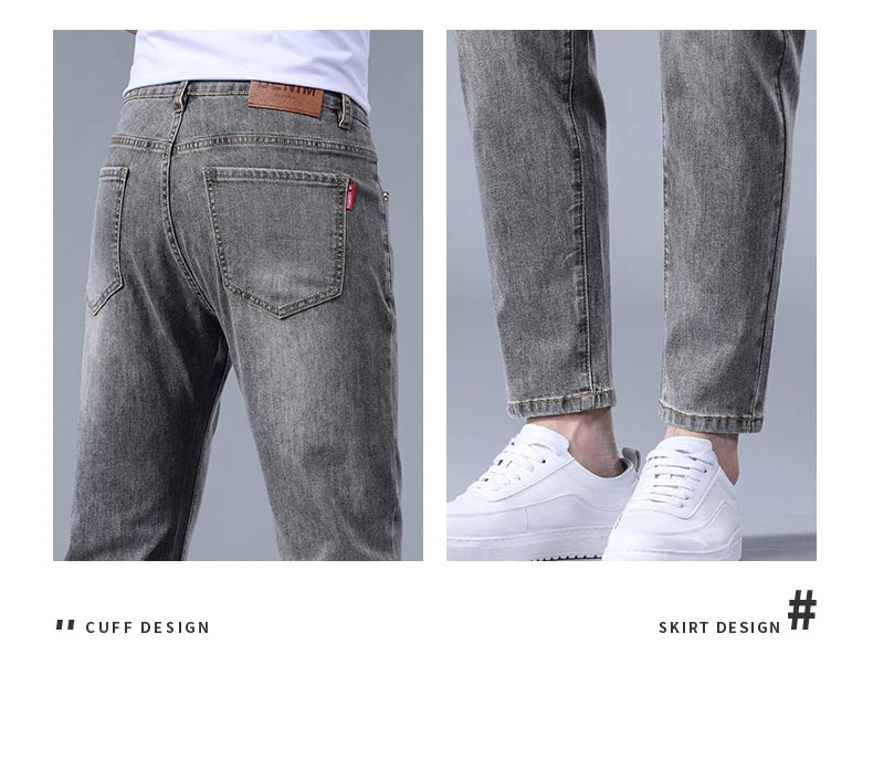 Classic five bag denim Ankle length Slim Fit Small Legs Skinny Men Stretch Jeans Vintage Men's Cropped  9 Points Retro Pants new