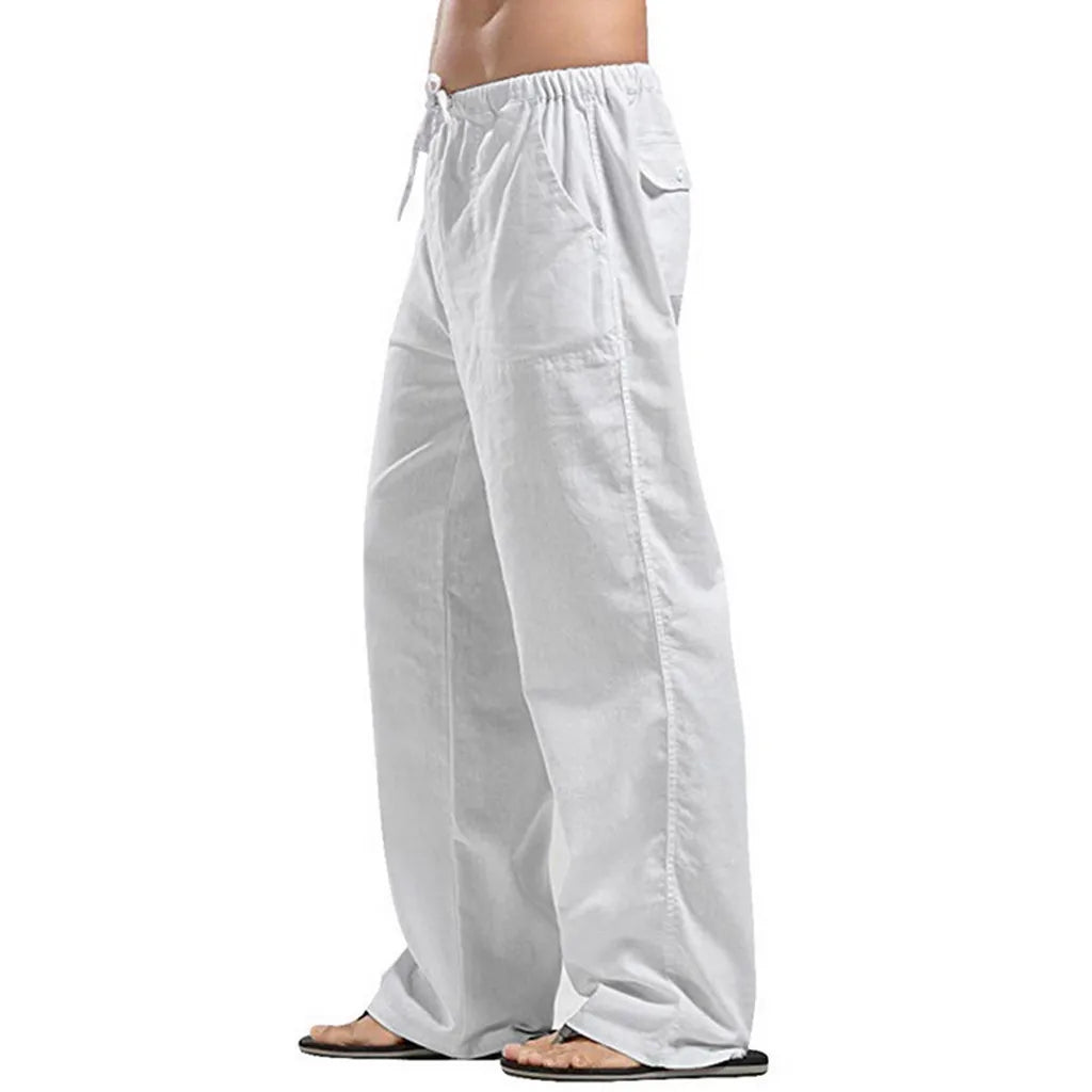 Spring Summer Linen Wide Leg Pants for Men Oversized Cargo Trousers Linens Streetwear Spring Men's Clothing Plus Size 5XL Z1