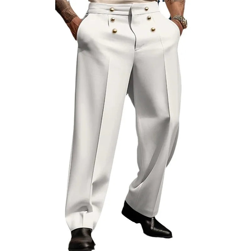 Men's Solid Color Simple Basic Casual Business Daily Trendy Loose Straight Wide Leg Suit Trousers New Fashion Male Clothes Pants