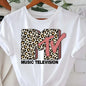 Summer women's MTV leopard print letter graphic print fashionable casual sports loose round neck short sleeved T-shirt top