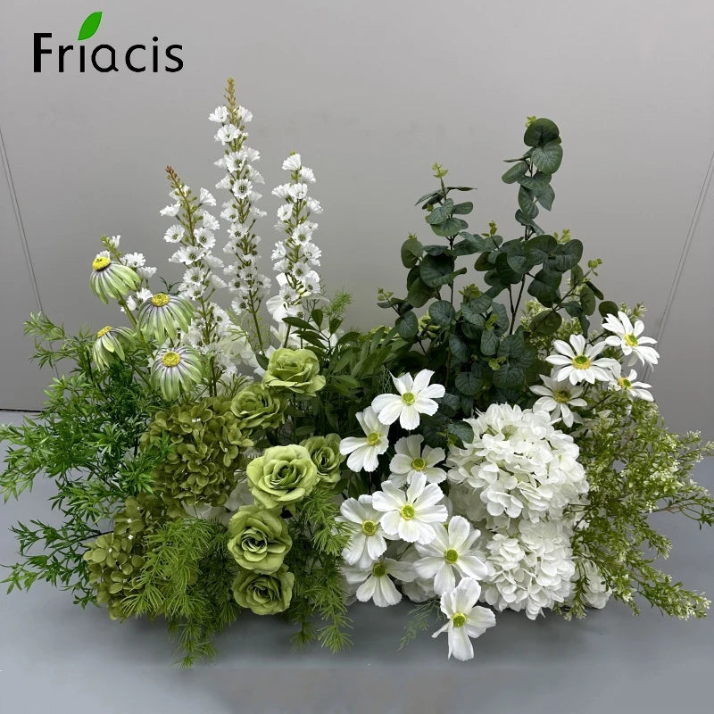 Green Plants Leaf Rose Flower Row Wedding Silk Table Floral Commercial Plaza Partition Hotel Scene Layout Floor Flowers Decor