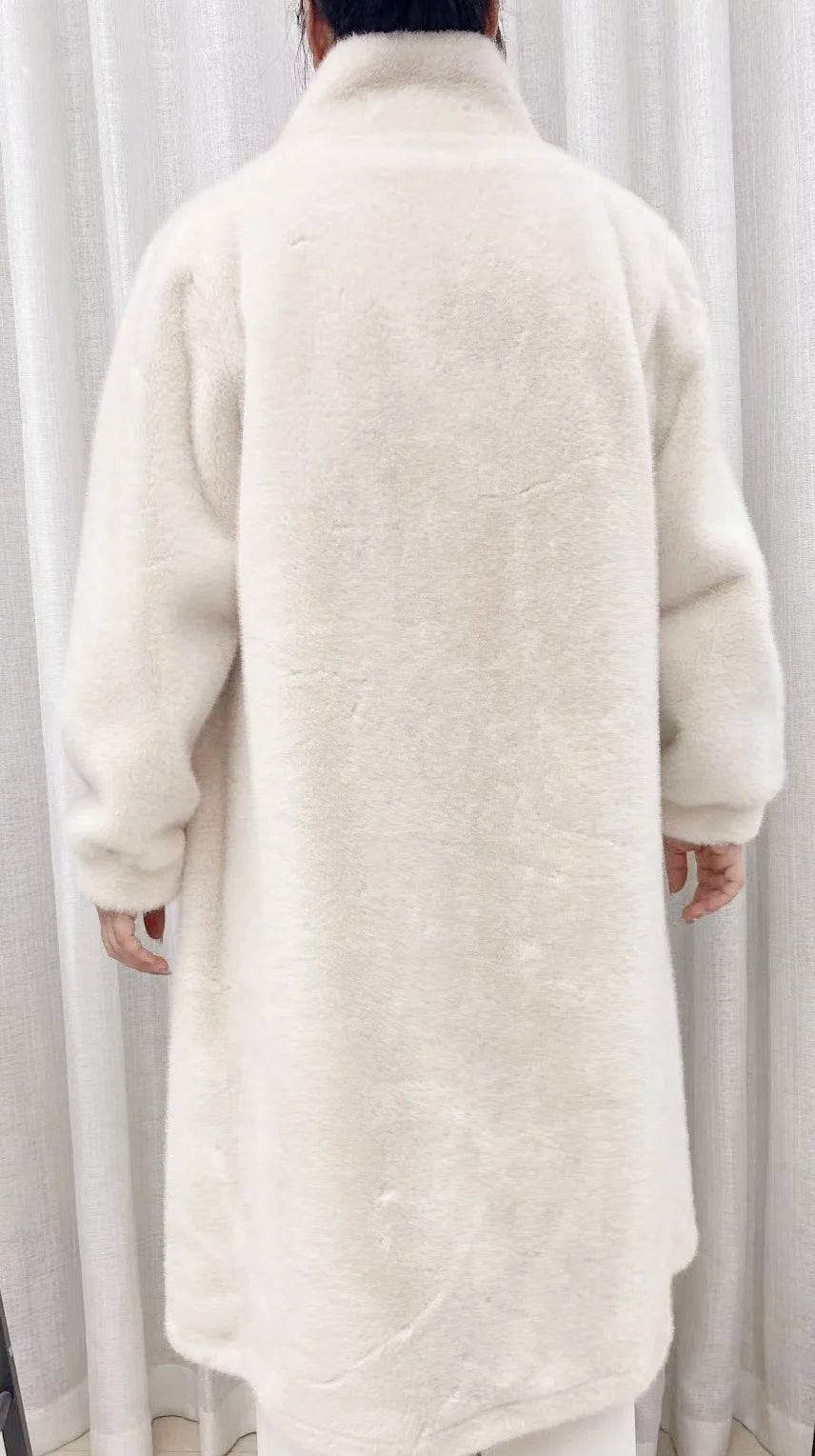 Faux fur coat long coat women's lapel double-breasted loose warm high-end atmospheric coat jacket 24 autumn and winter new